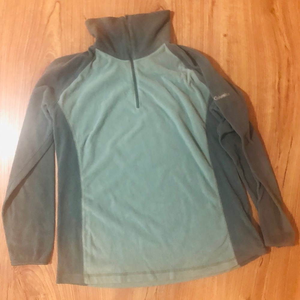 Columbia Fleece Pullover 1/4 Zip Sage Mint Green Gray Two Tone Fleece Jacket
